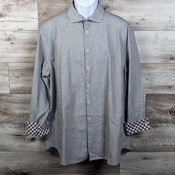 Michelsons London* Men's‎ Long Sleeve Button Down Curved Hem Striped Shirt~ XL - Picture 11 of 14